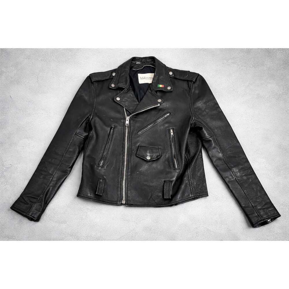V Wilson's Black Leather Motorcycle Jacket Korea Vintage 90s Biker Style 80s